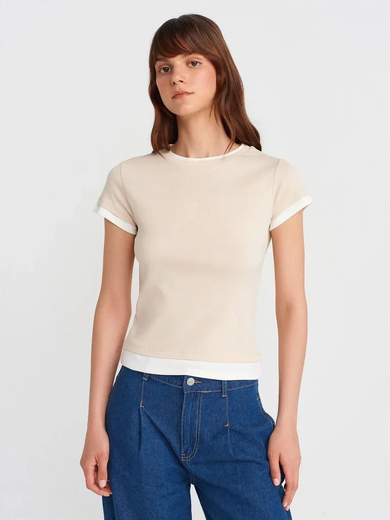 ديلفين DILVIN Women's Slim Fit Cotton Crew Neck T-Shirt
