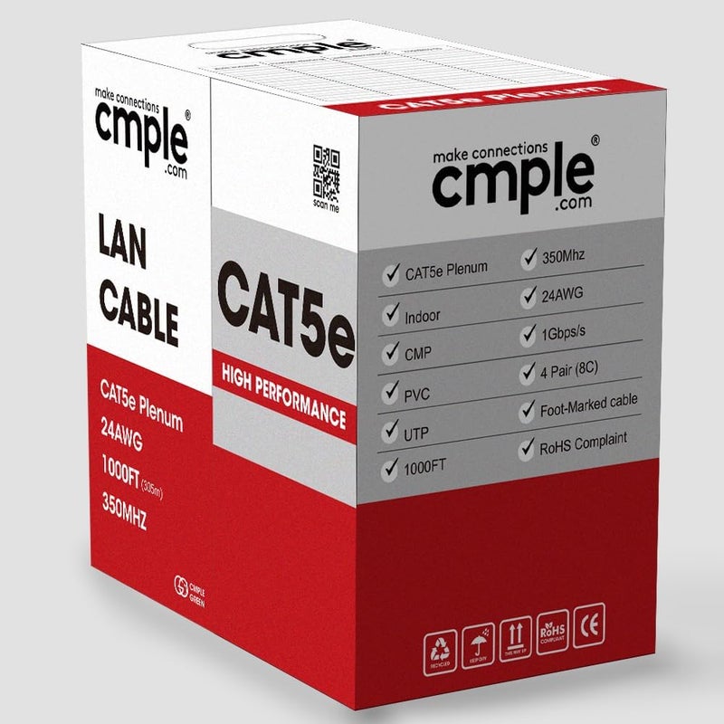 Cmple - Cat5e Plenum Cable 1000ft, CMP, White, 350MHz Gigabit Ethernet Solid Network Internet Bulk UTP - Image 3