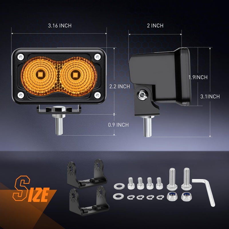 Nilight Amber Motorcycle Light Pods 2 PCS 3 Inch 1070LM Flood Offroad Driving Auxiliary Fog Lights Built-in EMC for Motorbike SUV ATV Truck Boat Tractor Forklift - Image 2