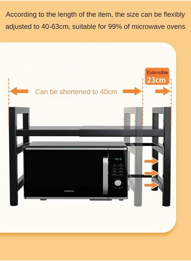 Haidue - Extendable Microwave Oven Rack,Microwave/Toaster Shelf Heavy Duty Stand Kitchen Counter Top Organizer  Adjustable Height & Length,1-Tier with 6 Hooks  75KG Weight Capacity - Image 1