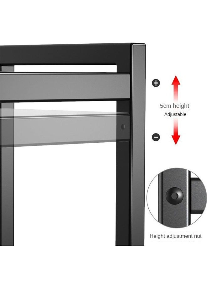 Haidue - Extendable Microwave Oven Rack,Microwave/Toaster Shelf Heavy Duty Stand Kitchen Counter Top Organizer  Adjustable Height & Length,1-Tier with 6 Hooks  75KG Weight Capacity - Image 1