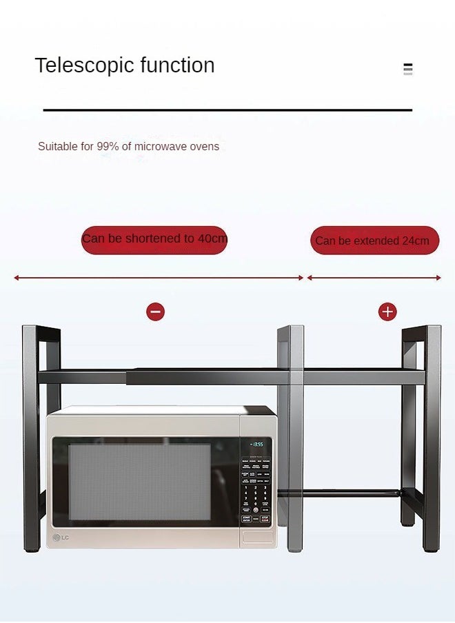 Haidue - Extendable Microwave Oven Rack,Microwave/Toaster Shelf Heavy Duty Stand Kitchen Counter Top Organizer  Adjustable Height & Length,1-Tier with 6 Hooks  75KG Weight Capacity - Image 1