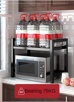 Haidue Extendable Microwave Oven Rack,Microwave/Toaster Shelf Heavy Duty Stand Kitchen Counter Top Organizer  Adjustable Height & Length,1-Tier with 6 Hooks  75KG Weight Capacity  - Image 3