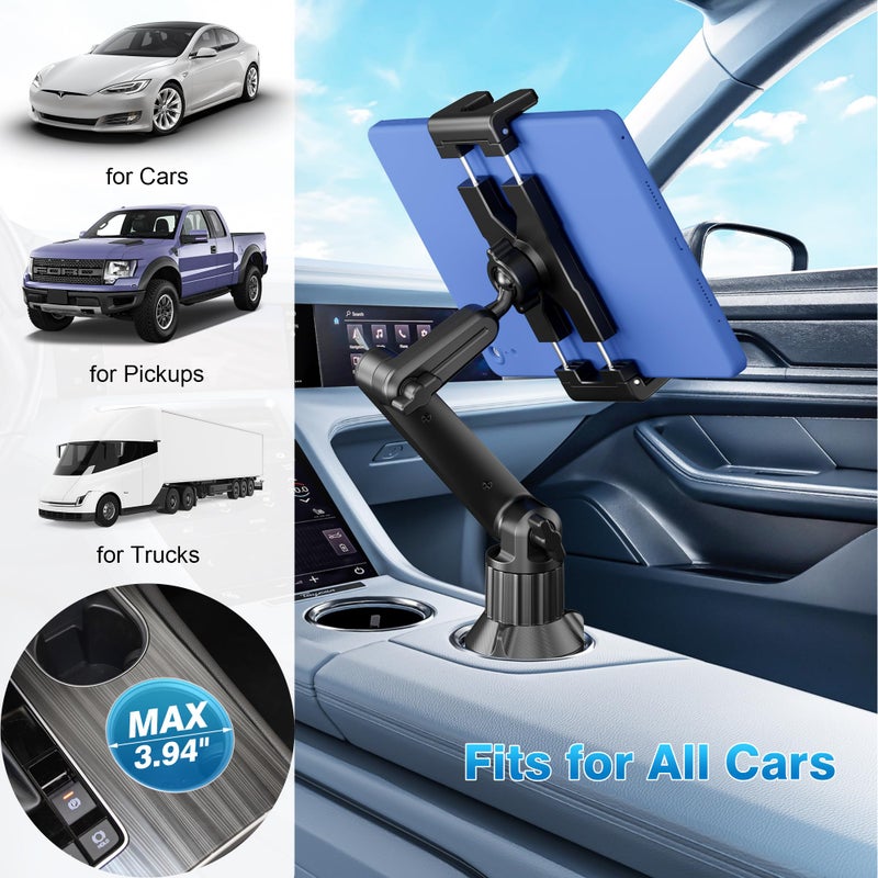 Peastrex Cup Holder Car Tablet Mount, Ipad Cup Holder Car Mount with 15" Adjustable Arm Stand for Tablet iPhone 4.7-13in, iPad Pro Air Mini, Fire, iPhone 16 15, Galaxy S25 S24 Z Fold 6 5 - Image 5