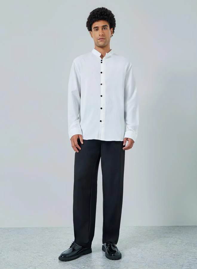 Take Two Men White Mandarin Collar Shirt