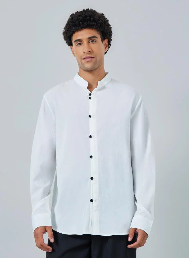 تايك تو قميص رجالي أبيض بياقة صينية