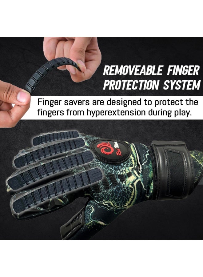 الموج الأحمر قفازات حارس مرمى مزودة بحماية قابلة للإزالة لأصابع اليد | قفازات حارس مرمى لكرة القدم بتصميم سلبي | ظهر يد من النيوبرين وقبضة قوية للتدريب - Image 2