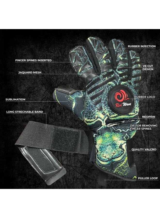 الموج الأحمر قفازات حارس مرمى مزودة بحماية قابلة للإزالة لأصابع اليد | قفازات حارس مرمى لكرة القدم بتصميم سلبي | ظهر يد من النيوبرين وقبضة قوية للتدريب - Image 5