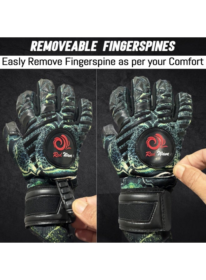 الموج الأحمر قفازات حارس مرمى مزودة بحماية قابلة للإزالة لأصابع اليد | قفازات حارس مرمى لكرة القدم بتصميم سلبي | ظهر يد من النيوبرين وقبضة قوية للتدريب - Image 3