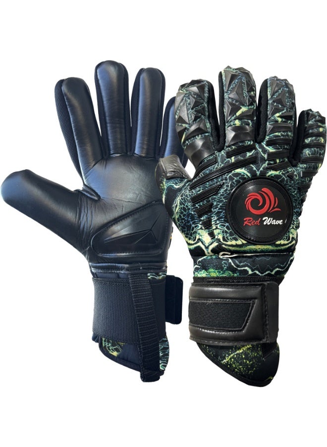 الموج الأحمر قفازات حارس مرمى مزودة بحماية قابلة للإزالة لأصابع اليد | قفازات حارس مرمى لكرة القدم بتصميم سلبي | ظهر يد من النيوبرين وقبضة قوية للتدريب - Image 1