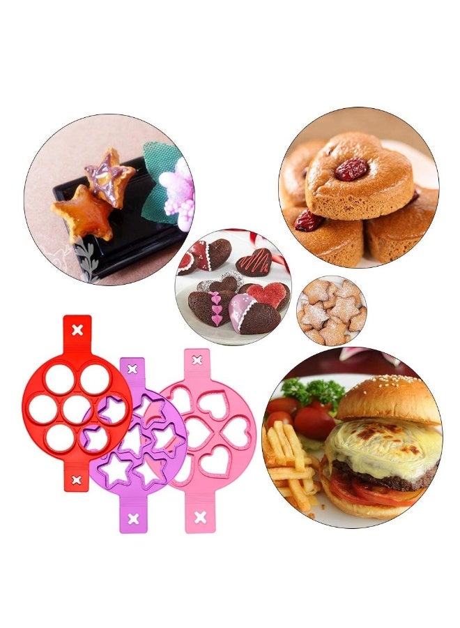 Silicone Fried Egg Mould, 3PCS Heart&Round⋆ Shape Pancakes Maker for Saving Cooking Time, Insulated Biscuit Mold Baking Stencil for Fast Easy DIY Egg/Cupcake/Pastry  - Image 3