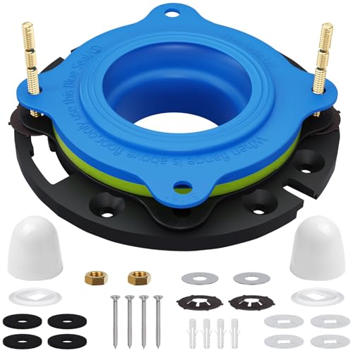 MENNTY Toilet Flange Repair Kit with Flange Elastic Wax Ring for Toilet Install Toilet Ring Seal Rubber Toilet Gasket Seal Replacement Kit Include Hardware Nuts Washer Bolts and Bolt Caps
