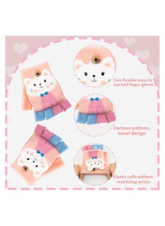 KASTWAVE Kids Fingerless Gloves, 1 Pairs Winter Warm Convertible Flip Top Gloves Soft Knit Lining and Elastic Cute Cartoon for Kids Boy Girls 7-10 Years  - Image 3