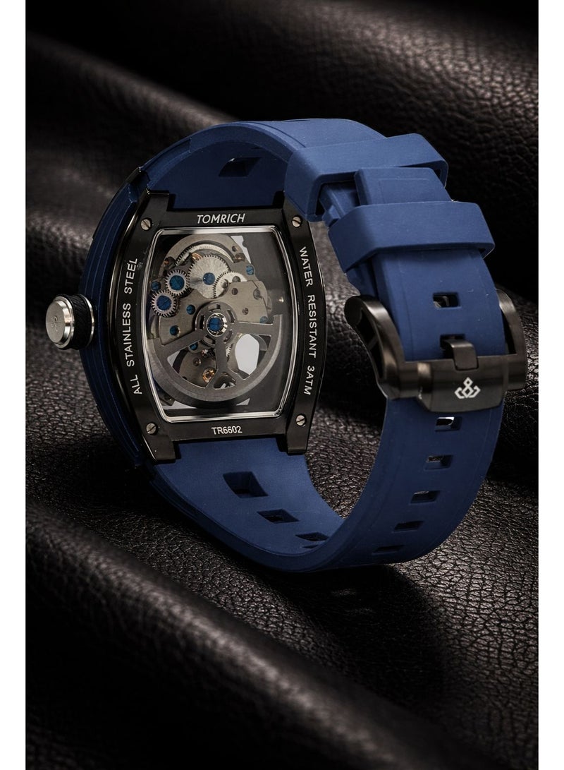 TOMRICH Phantom Skeleton Automatic Watch for Men – Luxury Tonneau Dial, Blue Silicone Strap, Stainless Steel Case, 30M Water Resistant - Image 3