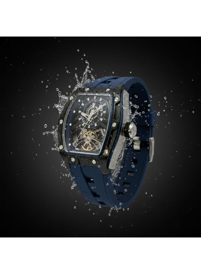 TOMRICH Phantom Skeleton Automatic Watch for Men – Luxury Tonneau Dial, Blue Silicone Strap, Stainless Steel Case, 30M Water Resistant - Image 5