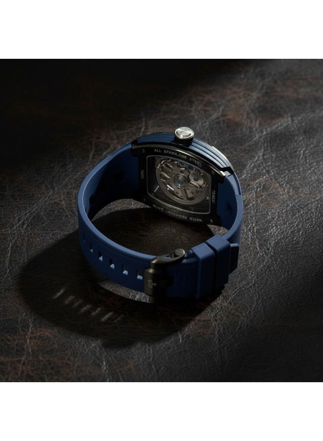 TOMRICH Phantom Skeleton Automatic Watch for Men – Luxury Tonneau Dial, Blue Silicone Strap, Stainless Steel Case, 30M Water Resistant - Image 4
