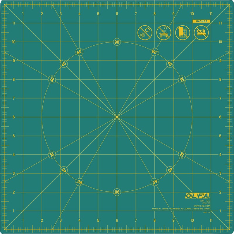 OLFA 12" x 12" Rotating Cutting Mat (RM-12S) - Self Healing 12x12 Inch Square Rotary Mat with Grid for Fabric, Sewing, Quilting, & Crafts, Rotates 360 Degrees, Use with Rotary Cutters (Green) - Image 1