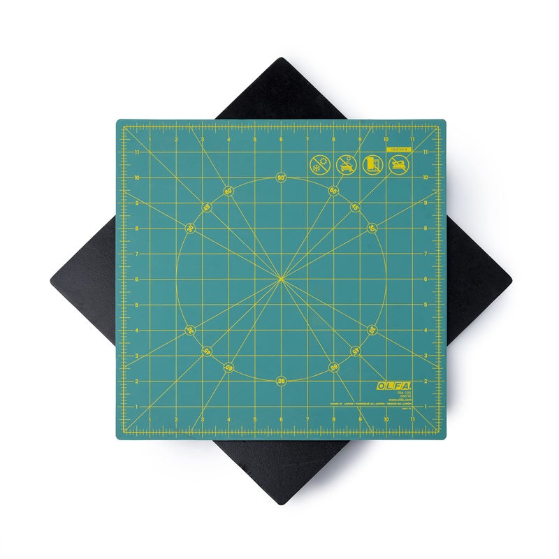 OLFA 12" x 12" Rotating Cutting Mat (RM-12S) - Self Healing 12x12 Inch Square Rotary Mat with Grid for Fabric, Sewing, Quilting, & Crafts, Rotates 360 Degrees, Use with Rotary Cutters (Green) - Image 2