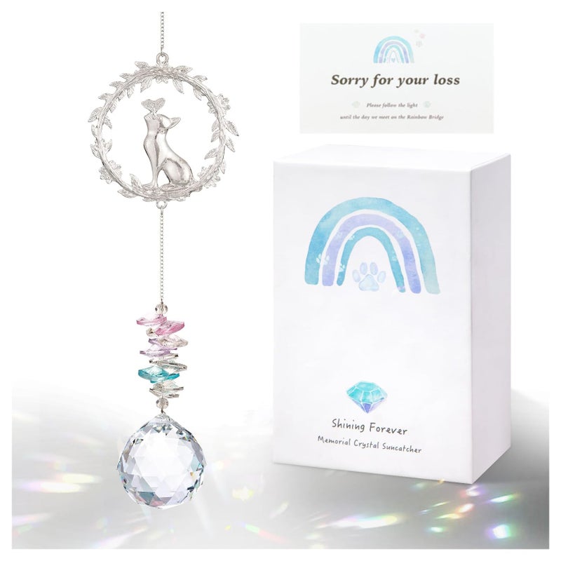 AMETHUARTZ Cat Memorial Suncatcher - Lost of Cat Bereavement Gift Idea, Pet Loss Sympathy Gifts, Thoughtful Cats Remembrance Sun Catcher, Passing Away Remembrance Memory Gift - Image 1