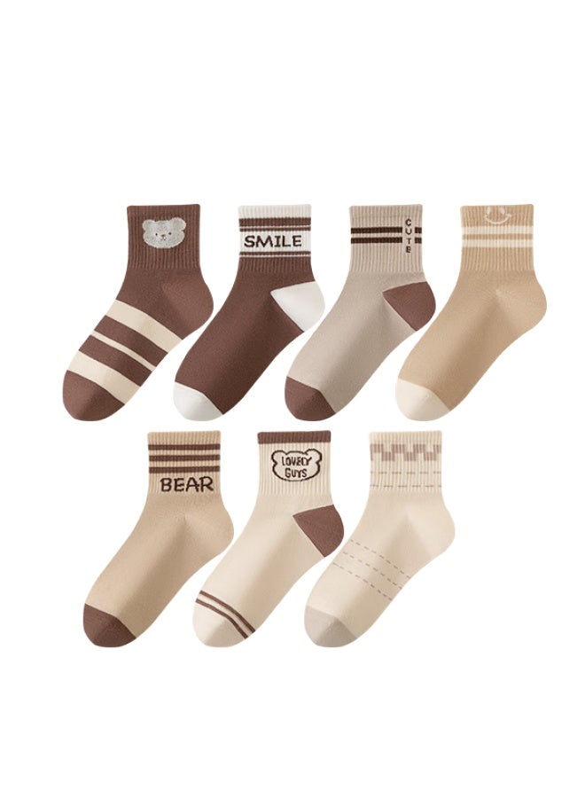 Yiershuang [10a Antibacterial 100% Pure Cotton] Women's Socks, Autumn And Winter Deodorizing Sports Maillard Mid-calf Socks