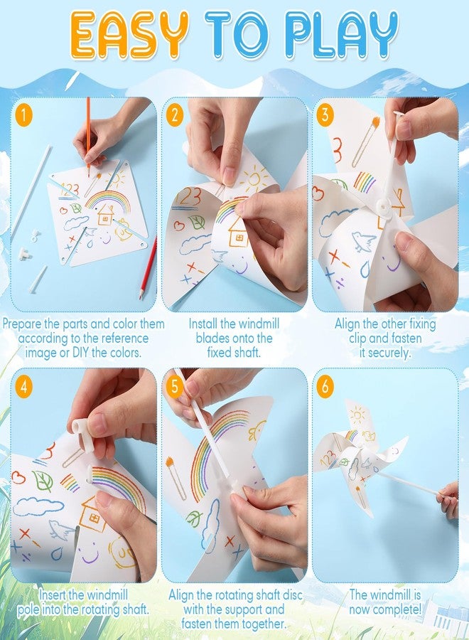 Arrowbash 48 Pack DIY Paper Pinwheels Bulk for Kids Unfinished Blank Pinwheel Kit for Boys Girls Color Your Own Paper Windmills for Spring Summer School Group Activities Art Projects Party Favors - Image 3