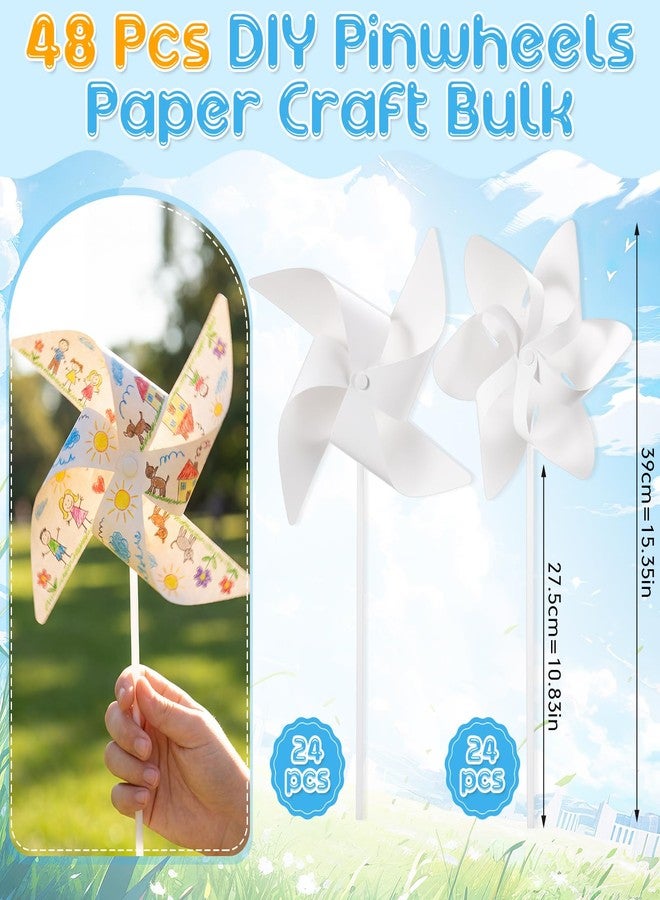 Arrowbash 48 Pack DIY Paper Pinwheels Bulk for Kids Unfinished Blank Pinwheel Kit for Boys Girls Color Your Own Paper Windmills for Spring Summer School Group Activities Art Projects Party Favors - Image 2