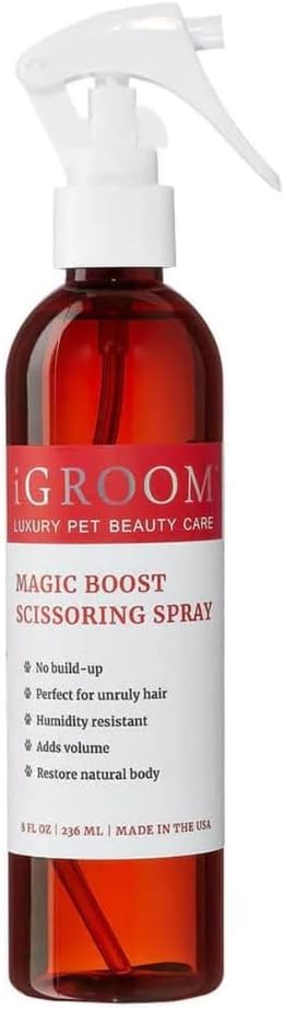 iGroom Magic Boost Scissoring Dog Spray Luxury Pet Beauty Care Adds Volume Restores Natural Body Perfect for Unruly Hair Provides Essential Oils for Shine Moisture 237ml