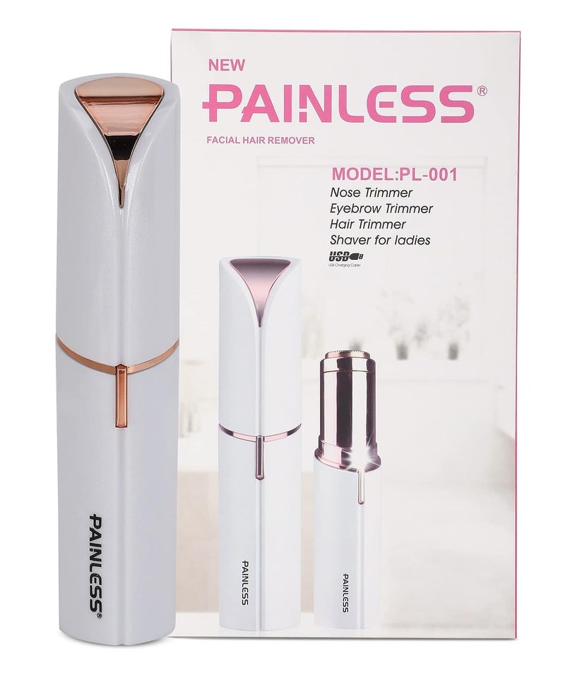 Painless Hair remover Shaver For Women|Usb Rechargeable Waterproof Eyebrow Face Razor Trimmer For Lips|Body|Arms Electronic Facial Hair Remover Shaver(White And Gold) (White) - Image 5