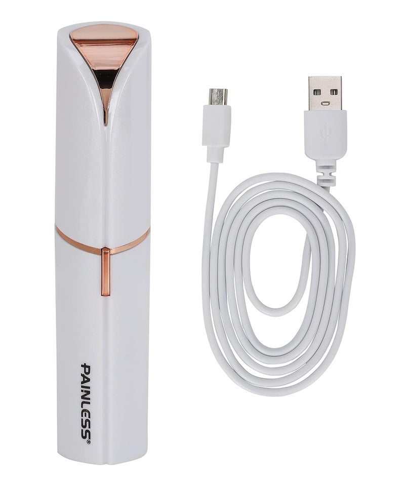 Painless Hair remover Shaver For Women|Usb Rechargeable Waterproof Eyebrow Face Razor Trimmer For Lips|Body|Arms Electronic Facial Hair Remover Shaver(White And Gold) (White) - Image 1