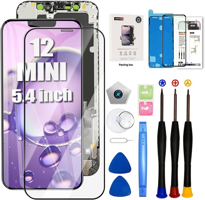 EFAITHFIX Store for iPhone 12 Mini Screen Replacement 5.4 Inch LCD Screen 3D Touch Display Full HD Digitizer Frame Assembly (A2176,A2398,A2399,A2400) with Repair Tools Screen Protector Waterproof Adhesive - Image 1