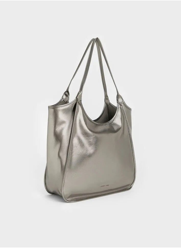 Charles & Keith Charles & Keith Siana Metallic Crinkle Effect Slouchy Tote Bag  - Image 2