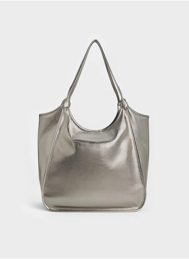 Charles & Keith Charles & Keith Siana Metallic Crinkle Effect Slouchy Tote Bag  - Image 3