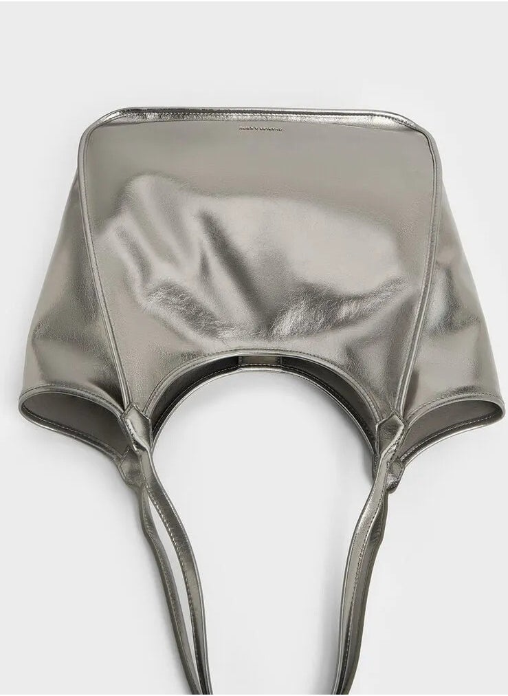 Charles & Keith Charles & Keith Siana Metallic Crinkle Effect Slouchy Tote Bag  - Image 4
