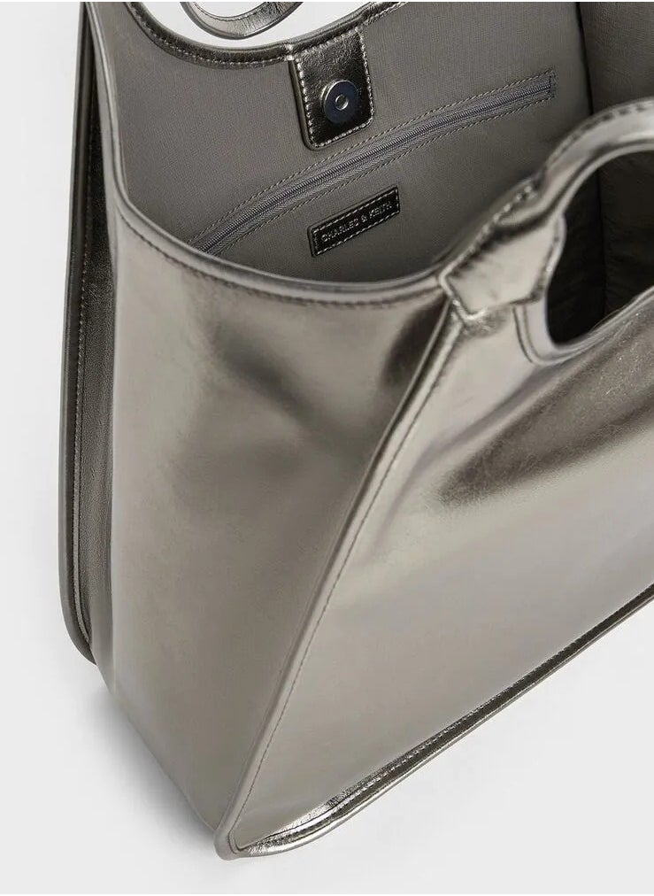 Charles & Keith Charles & Keith Siana Metallic Crinkle Effect Slouchy Tote Bag  - Image 5