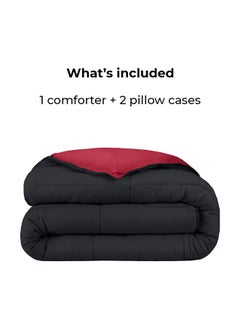 Home of linens 3Pcs Reversible Heavy Comforter Set - 2.8Kgs - Down Alternative Filling - (For Matress 100cm/120cm) - Size (180cm x 240cm) + 2 Pillow Case Covers (50cm x 70cm) - Black x Burgundy  - Image 4