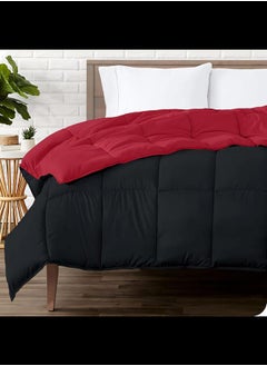 Home of linens 3Pcs Reversible Heavy Comforter Set - 2.8Kgs - Down Alternative Filling - (For Matress 100cm/120cm) - Size (180cm x 240cm) + 2 Pillow Case Covers (50cm x 70cm) - Black x Burgundy  - Image 1
