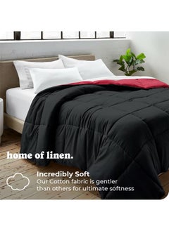 Home of linens 3Pcs Reversible Heavy Comforter Set - 2.8Kgs - Down Alternative Filling - (For Matress 100cm/120cm) - Size (180cm x 240cm) + 2 Pillow Case Covers (50cm x 70cm) - Black x Burgundy  - Image 2