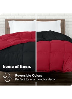Home of linens 3Pcs Reversible Heavy Comforter Set - 2.8Kgs - Down Alternative Filling - (For Matress 100cm/120cm) - Size (180cm x 240cm) + 2 Pillow Case Covers (50cm x 70cm) - Black x Burgundy  - Image 3