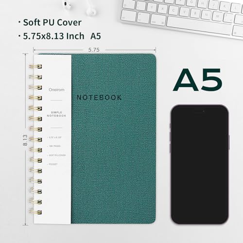 Oneirom Spiral Notebook-5.75" x 8.125" College Ruled Journal with Inner Pockets and 160 Pages,PU Leather Cover Business Journal, Twin-Wire Binding Notebook Perfect for Office & Home School Supplies Green - Image 2