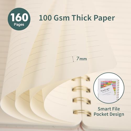 Oneirom Spiral Notebook-5.75" x 8.125" College Ruled Journal with Inner Pockets and 160 Pages,PU Leather Cover Business Journal, Twin-Wire Binding Notebook Perfect for Office & Home School Supplies Green - Image 3