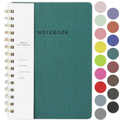 Oneirom Spiral Notebook-5.75" x 8.125" College Ruled Journal with Inner Pockets and 160 Pages,PU Leather Cover Business Journal, Twin-Wire Binding Notebook Perfect for Office & Home School Supplies Green - Image 1