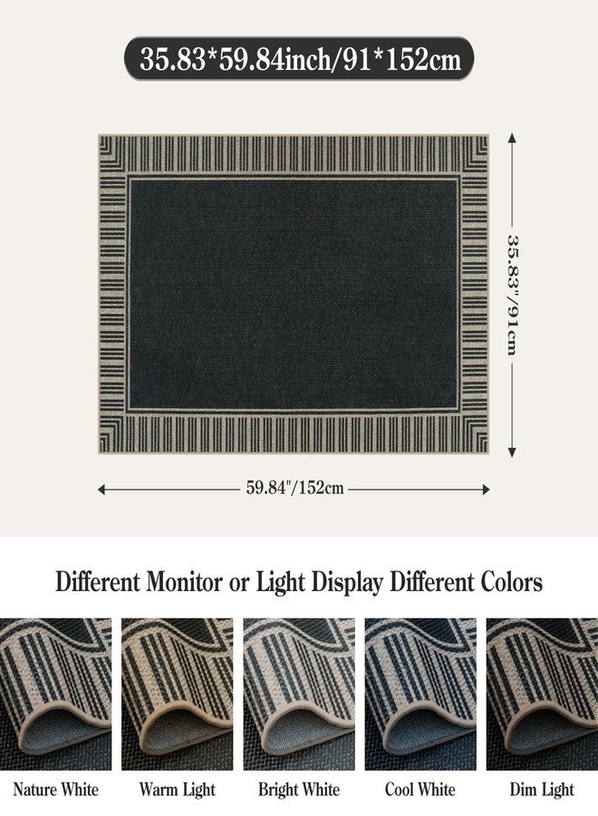 OJIA Easy Jute 3x5 Outdoor Rug Front Door Mats Washable Rugs for Entryway, Striped Border Black Rug Non-Slip Indoor Doormat Outdoor Porch Rug Farmhouse Area Rug for Outside Patio Living Room - Image 5