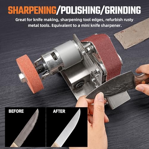 SI FANG Mini Electric Belt-Sander Knife-Sharpener Sanding Machine - Small Bench Grinder Kit 7 Speed Adjustable Power Polisher DIY Polishing Grinding Tool For Knife Making, Wood Metal Working, Handcraft - Image 4
