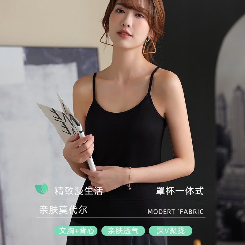 Japanese And Korean Style Camisole Women'S Modal Fixed Cup Non-Wearing Bra Yoga Sports Dance Girl'S Base Underwear - Image 3