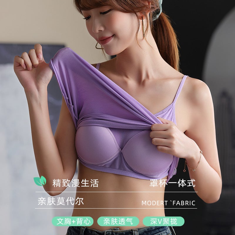 Japanese And Korean Style Camisole Women'S Modal Fixed Cup Non-Wearing Bra Yoga Sports Dance Girl'S Base Underwear - Image 2