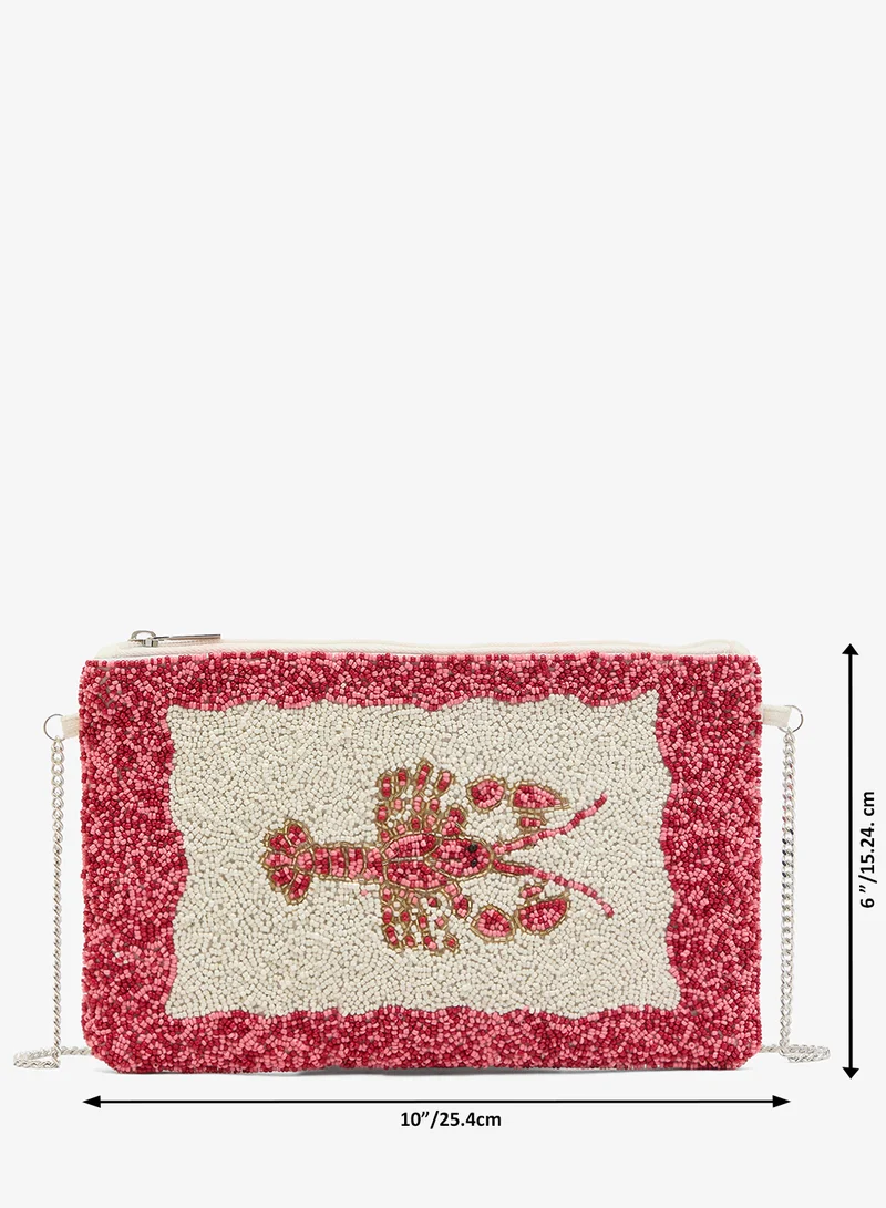 Namshi x White Embroidered Beaded Lobster Print Clutch for Women | Best Price UAE