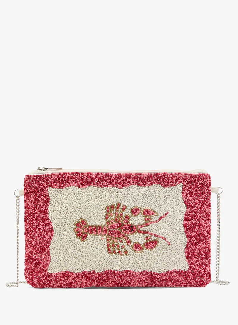 Embroidered Beaded Lobster Print Clutch