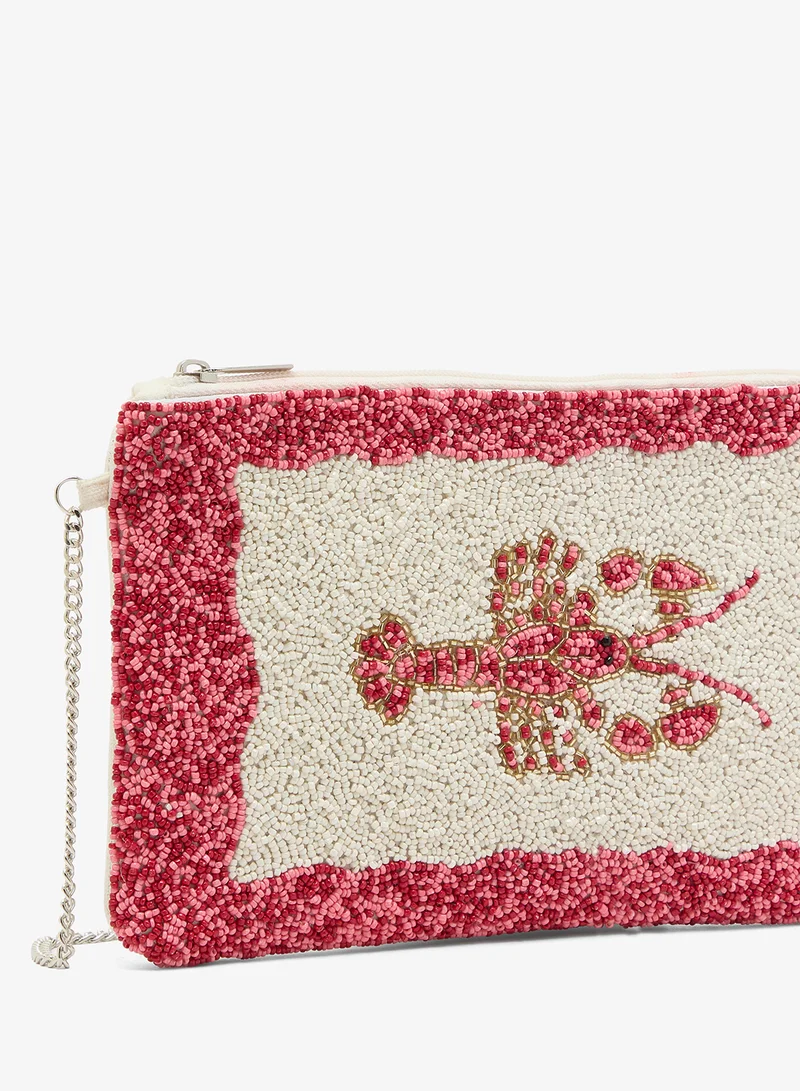 Namshi x White Embroidered Beaded Lobster Print Clutch for Women | Best Price UAE
