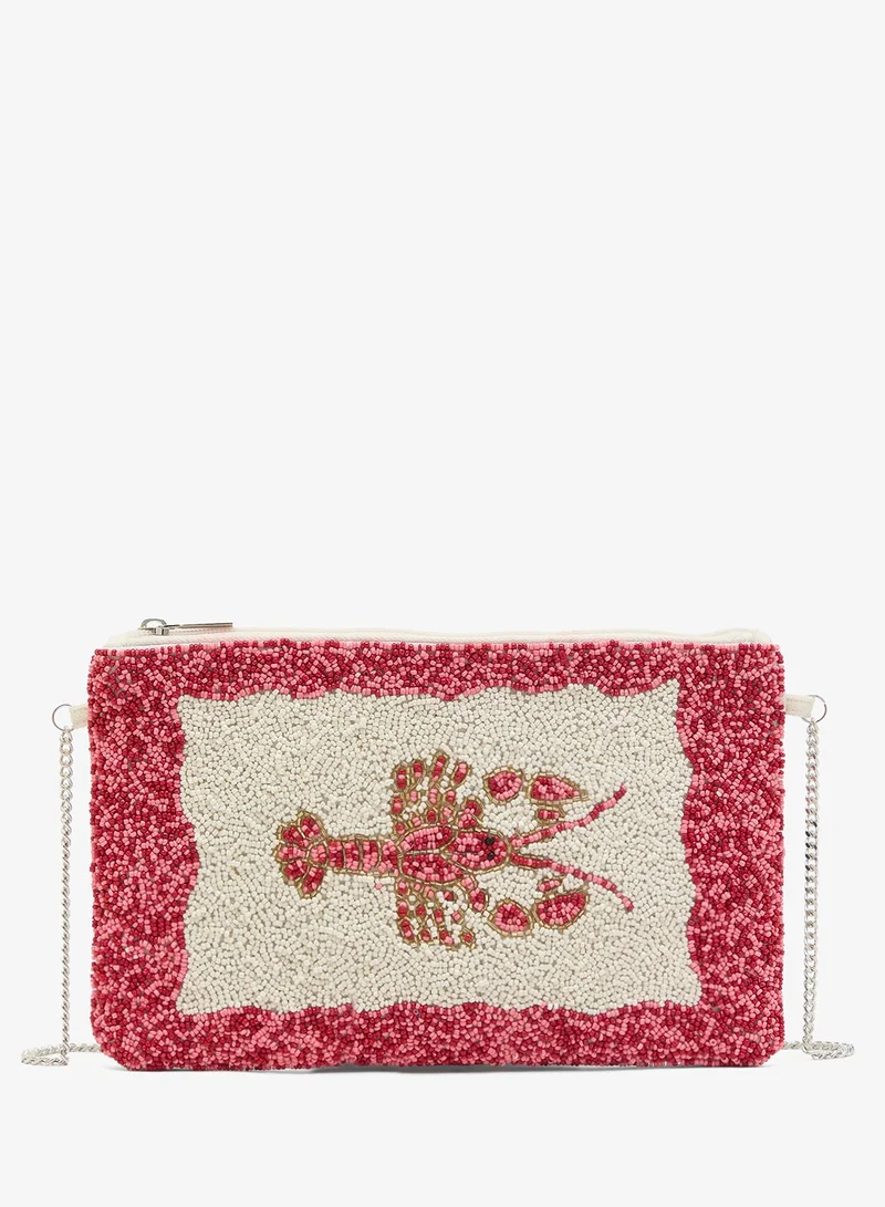 Namshi X Embroidered Beaded Lobster Print Clutch