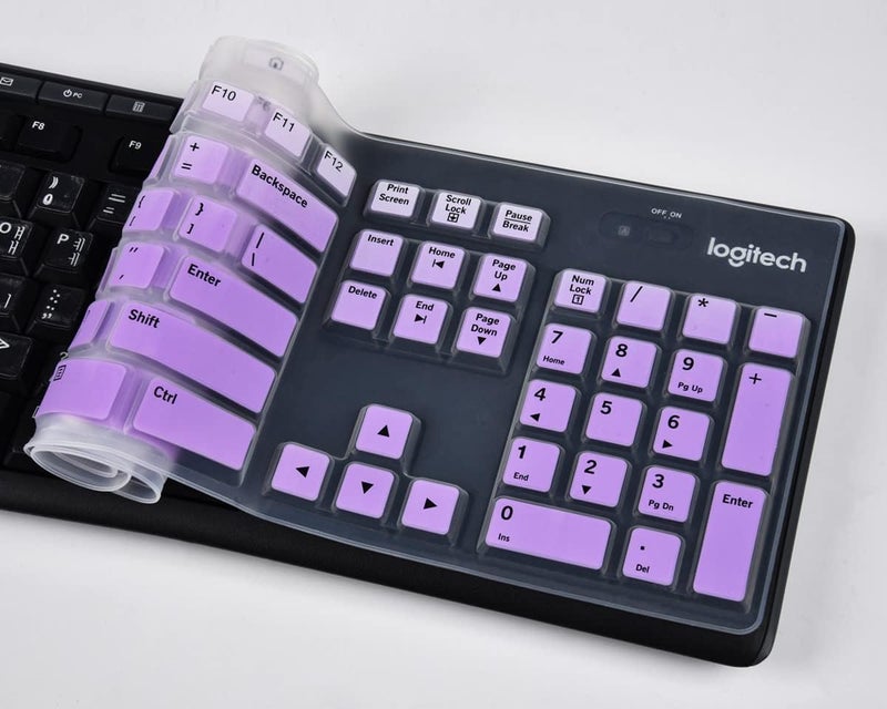 LEZE Keyboard Cover for Logitech MK370 MK295 MK270 K270 Keyboard, Logitech MK370 MK270 K270 Keyboard Skin Protector - Gradual Purple - Image 5